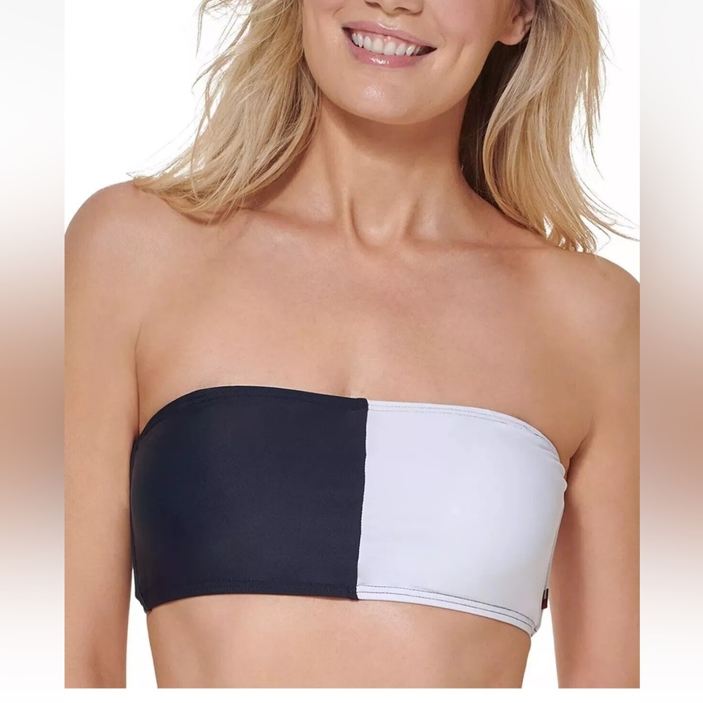 Tommy Hilfiger Colorblocked Bandeau Bikini Swim Top in Sky Captain (M) NWOT